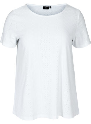T-shirt met broderie anglaise, White, Packshot image number 0