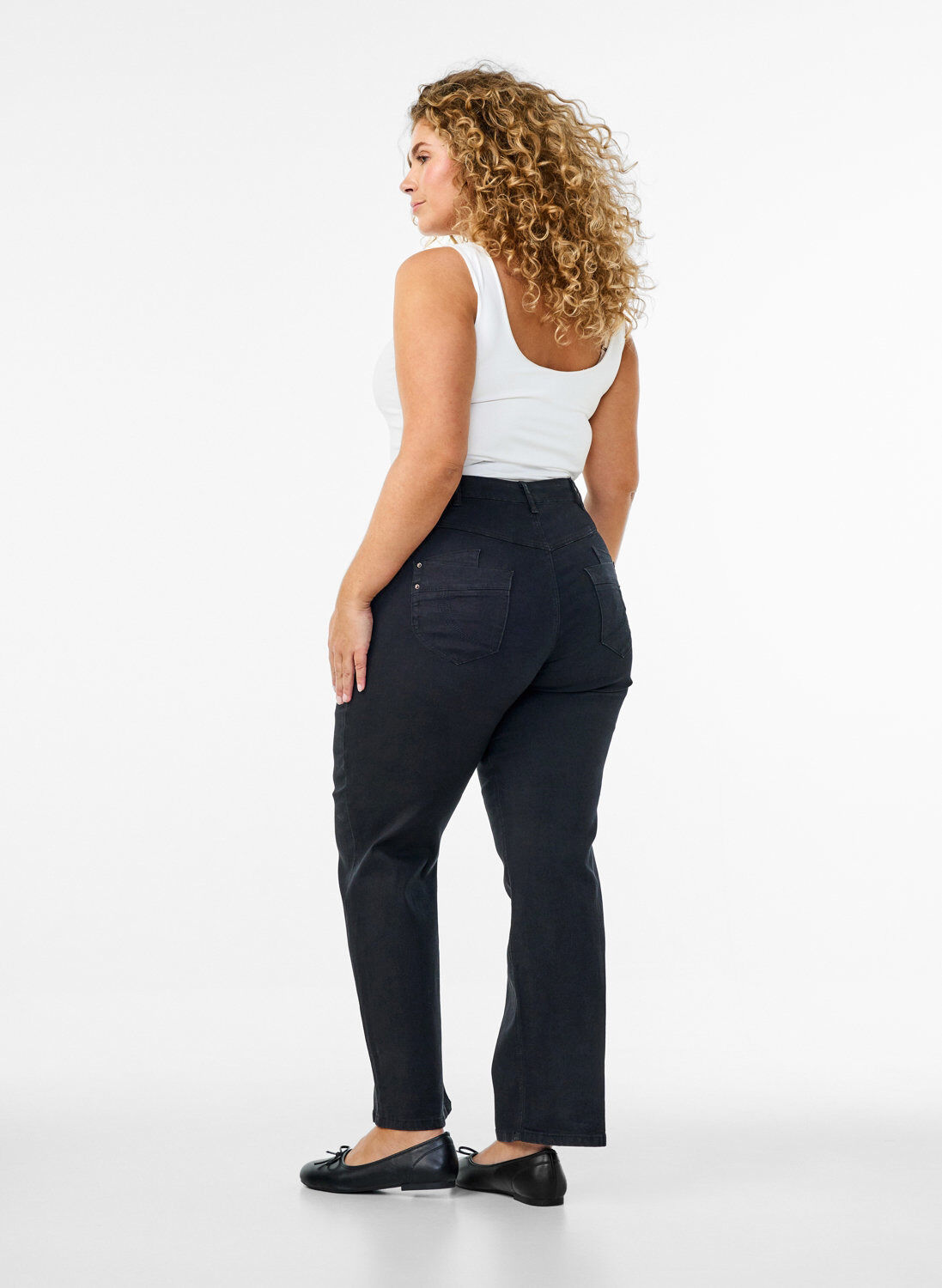 ZizziRegular fit Gemma jeans met hoge taille, Zwart, Model image number 1