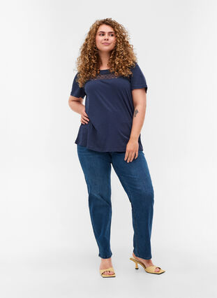 T-shirt en coton avec dentelle, Blue Nights, Model image number 2