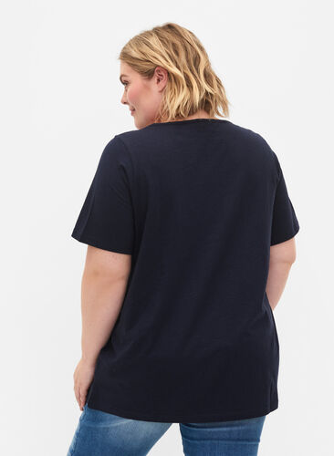 T-shirt en coton avec ruban en dentelle, Navy Blazer, Model image number 1