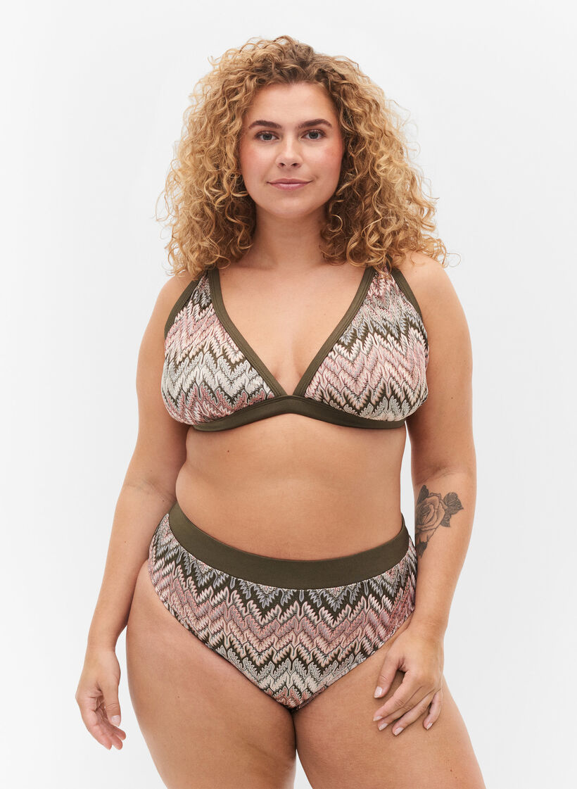 Culotte de bikini &agrave; motifs avec taille haute, Beech AOP, Model image number 0