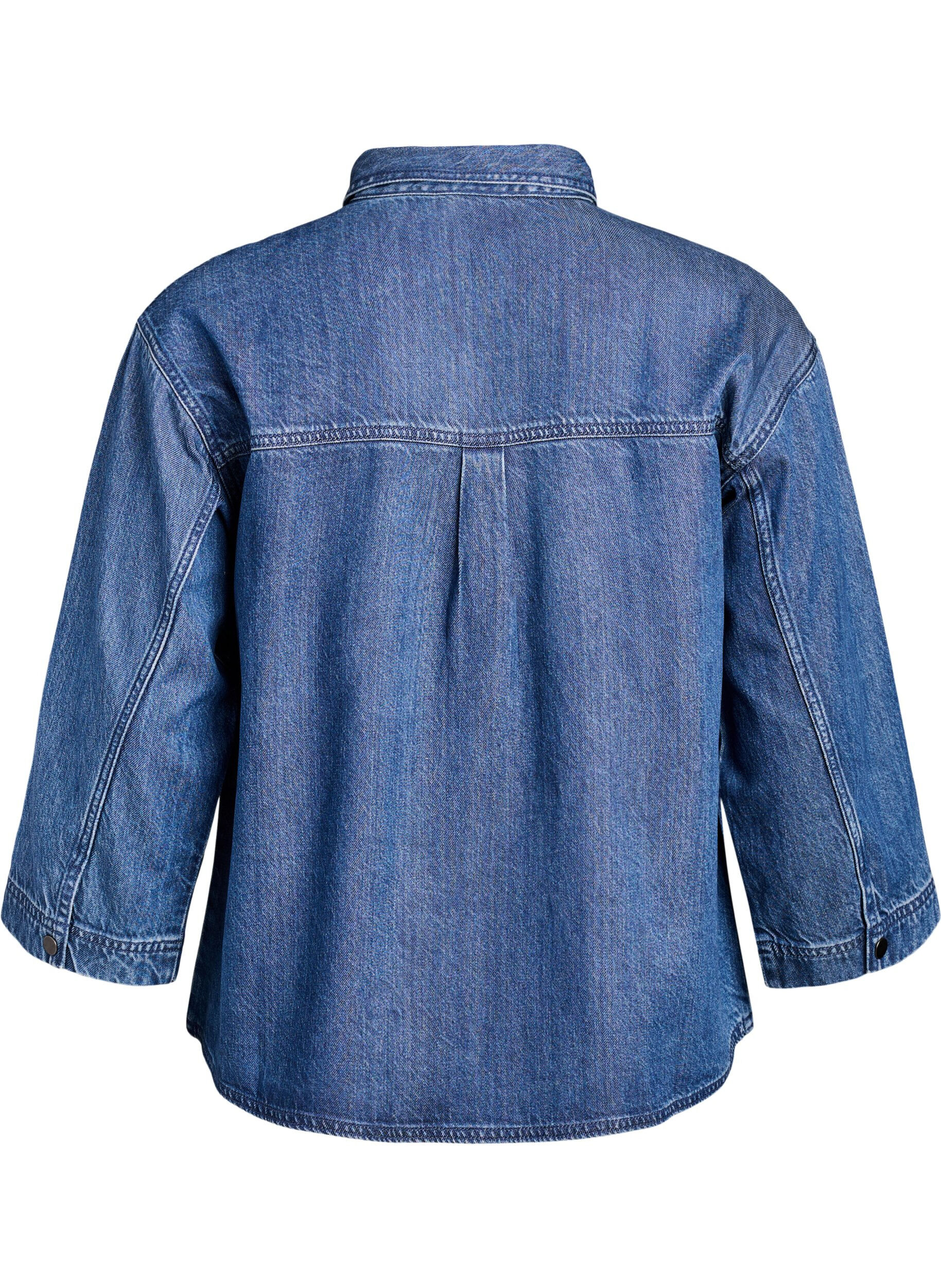 ZizziLos denimshirt met 3/4-mouwen, Blauw, Packshot image number 1