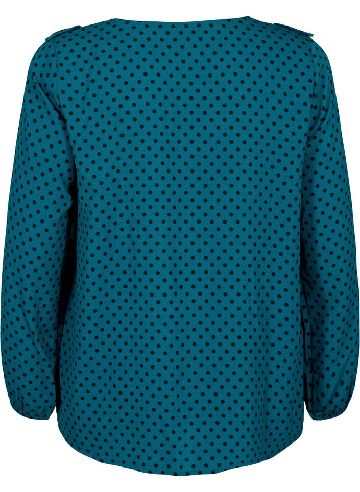 Blouse met lange mouwen en ruches, Shaded Spruce Dot, Packshot image number 1