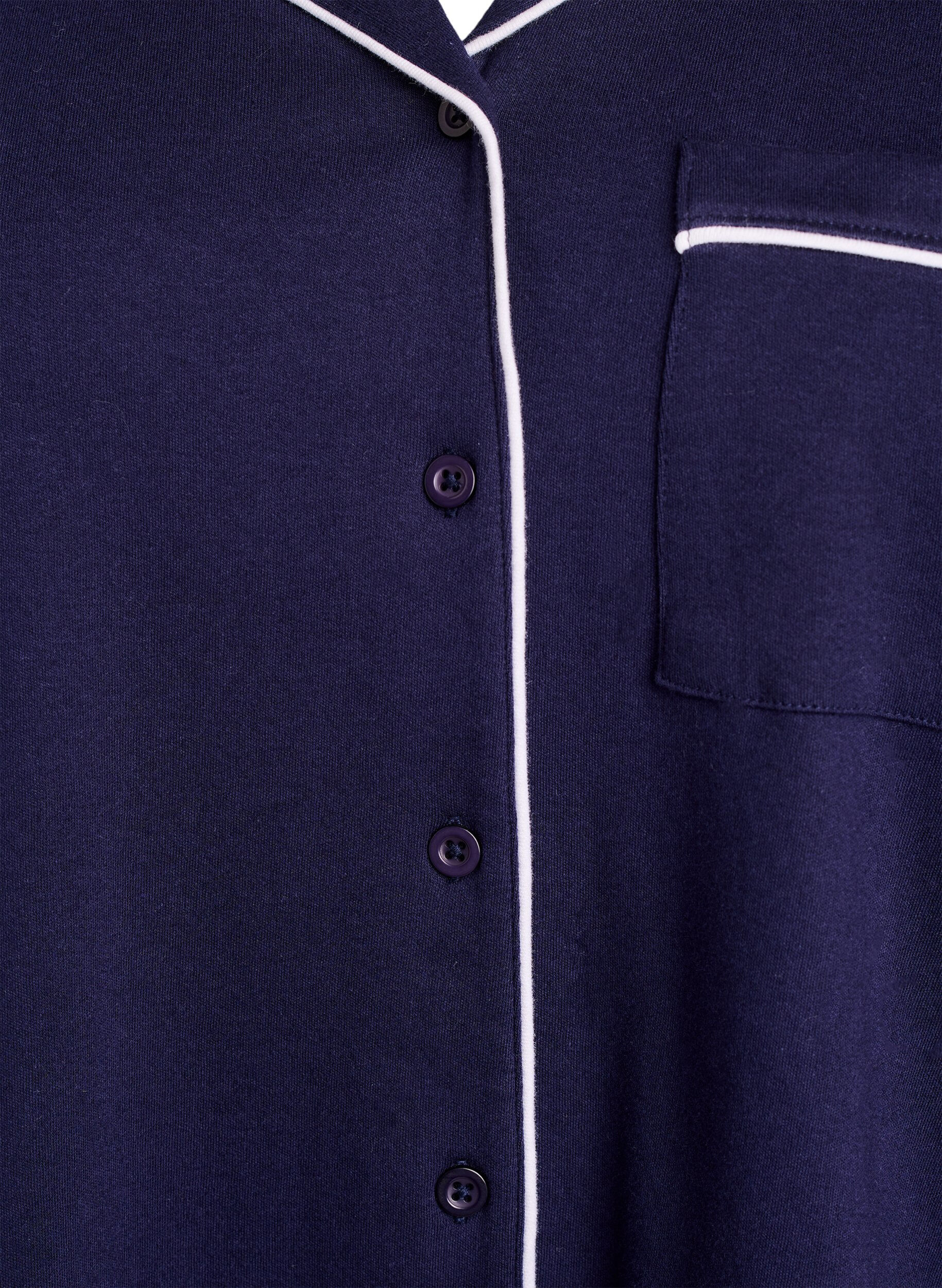 ZizziKatoenen pyjamashirt met borstzak, Blauw, Packshot image number 2