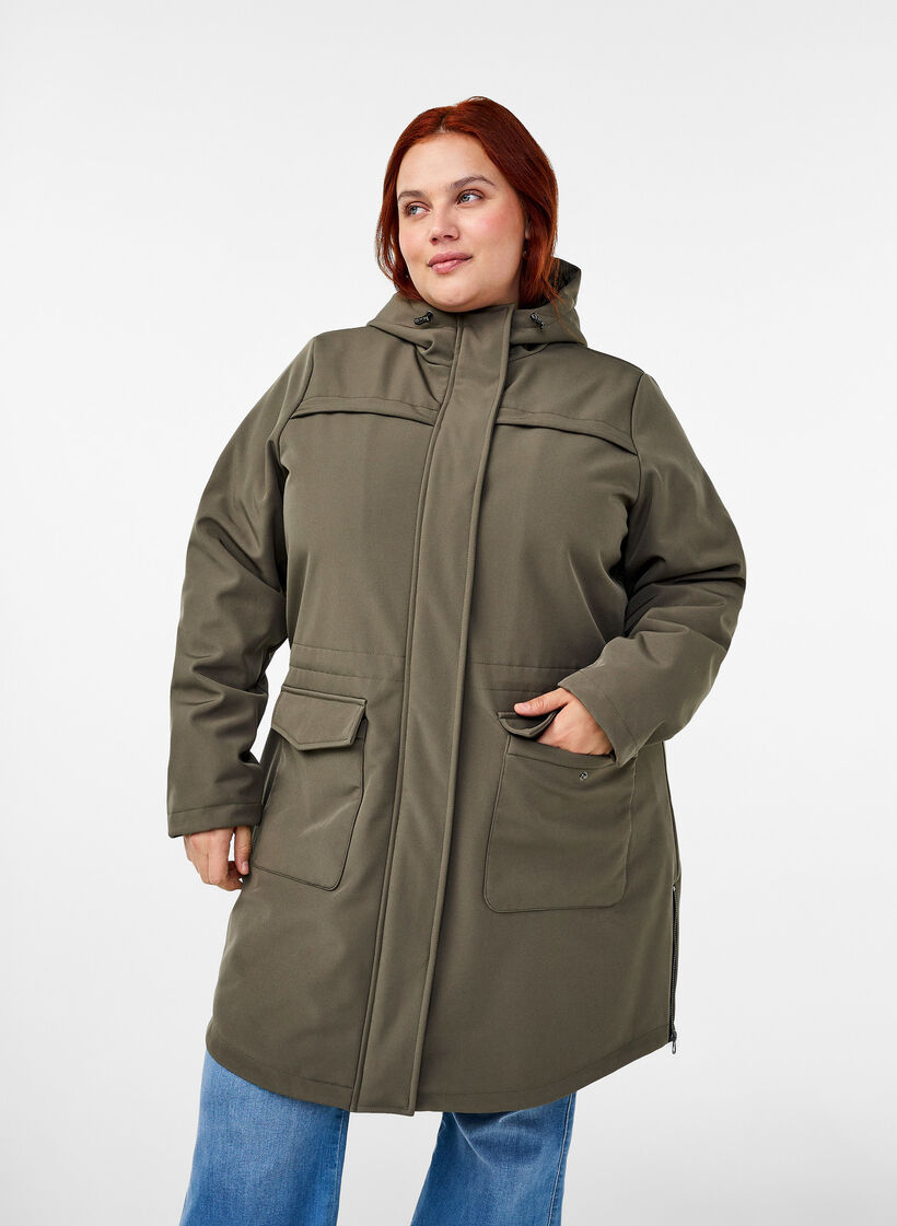 Veste softshell résistante à l'eau avec doublure matelassée, Vert foncé, Model image number 0