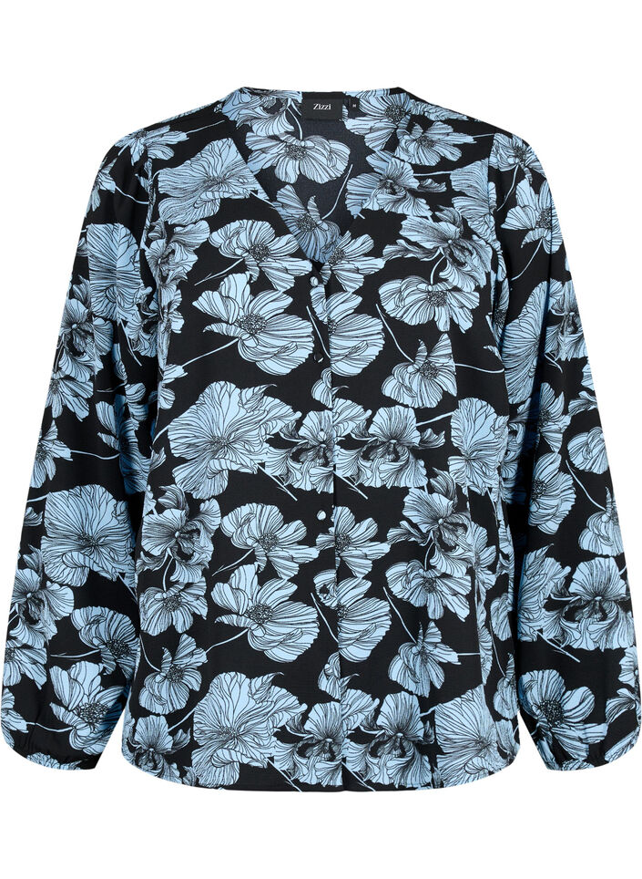 Blouse avec col en V et imprimé, Black B. Flower AOP, Packshot image number 0