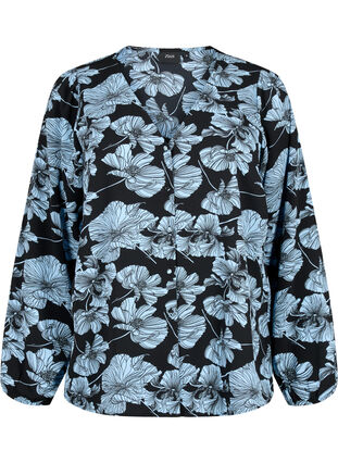 Shirtblouse met V-hals en print, Black B. Flower AOP, Packshot image number 0