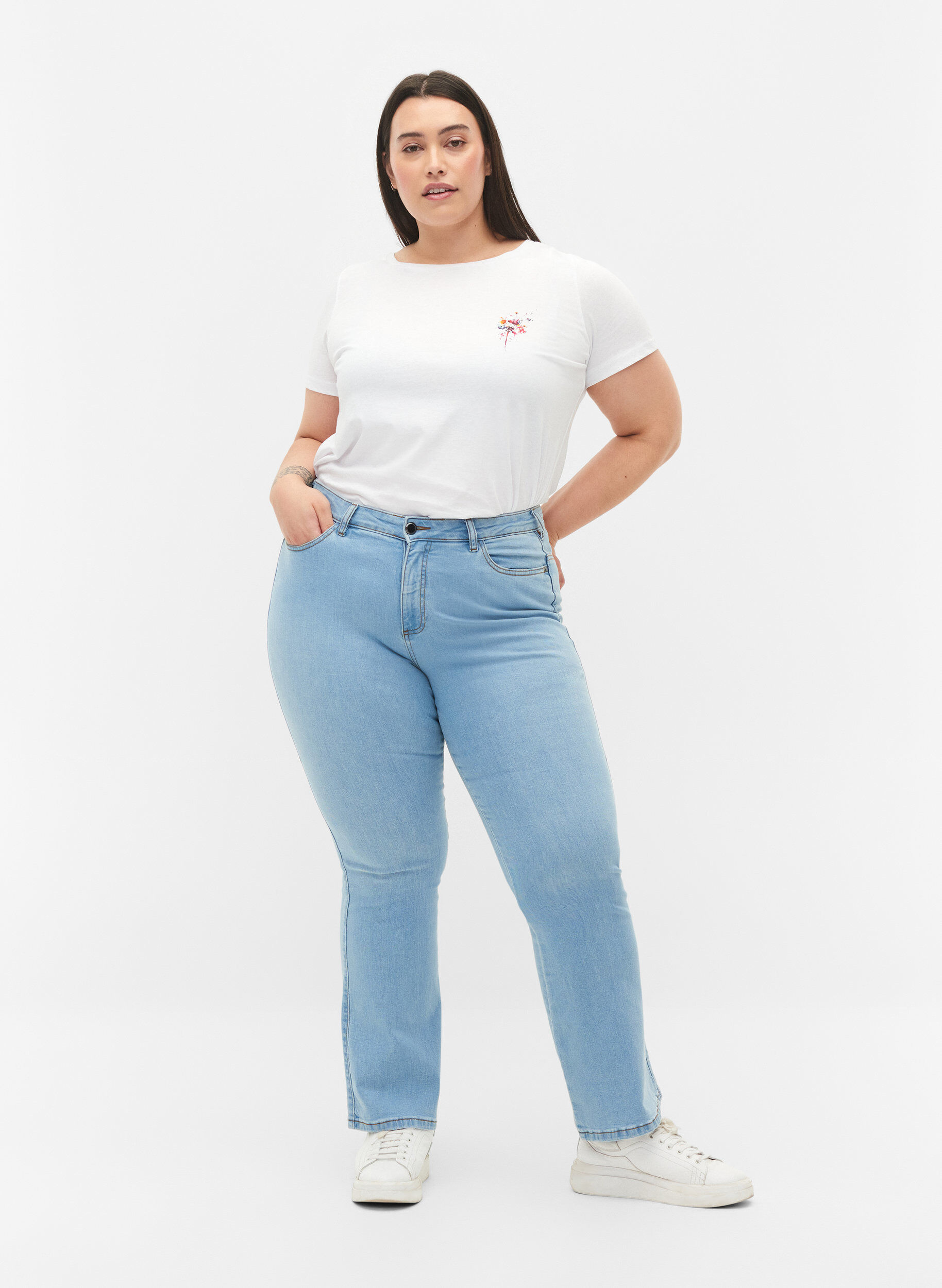 ZizziEllen bootcut jeans met hoge taille, Blauw, Model image number 0
