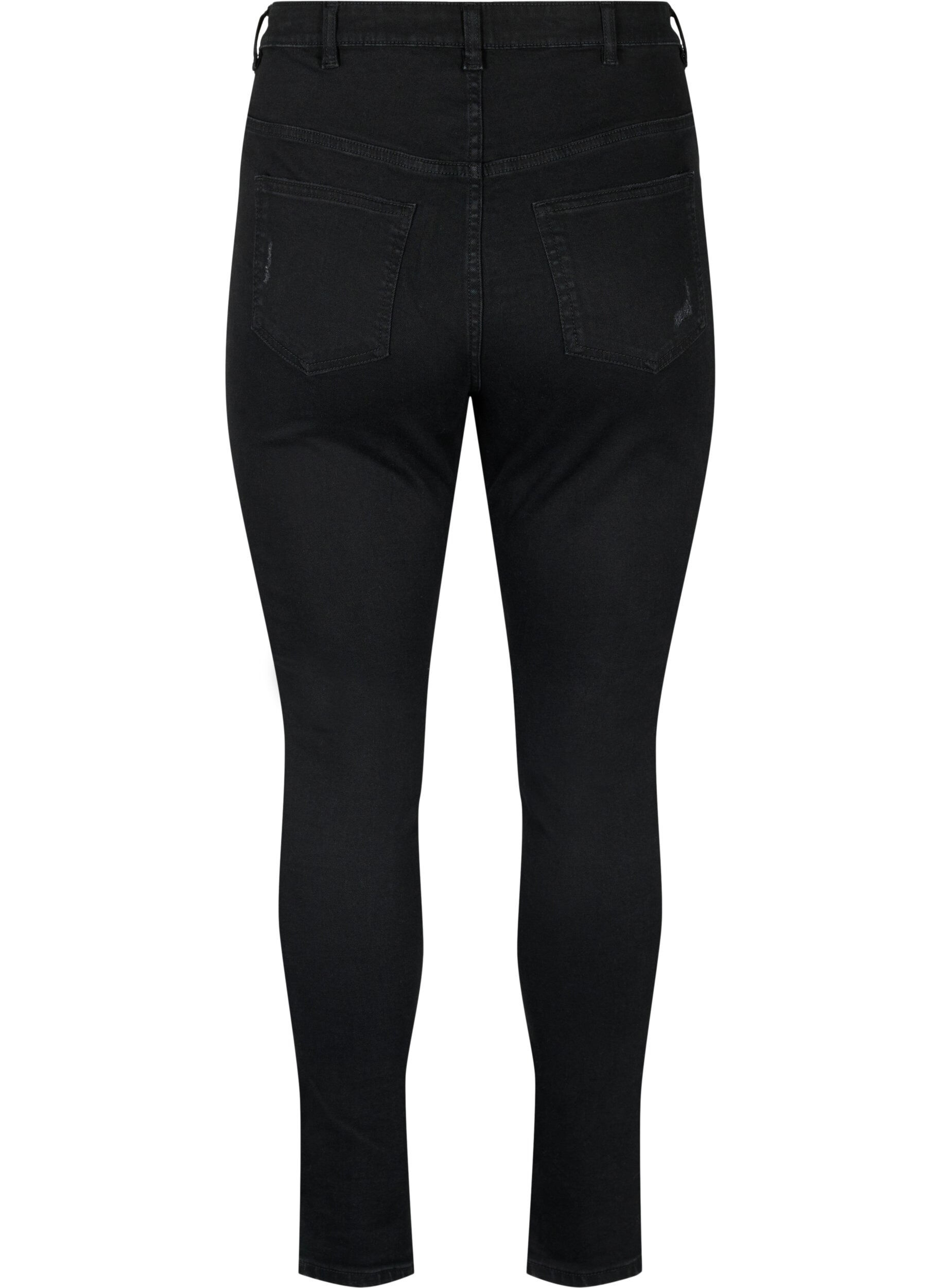 ZizziStrakke jeans met slijtagedetails, Black, Packshot image number 1