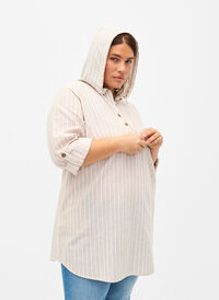 Tunique à capuche en coton et lin, Wh. Sandshell Stripe, Model
