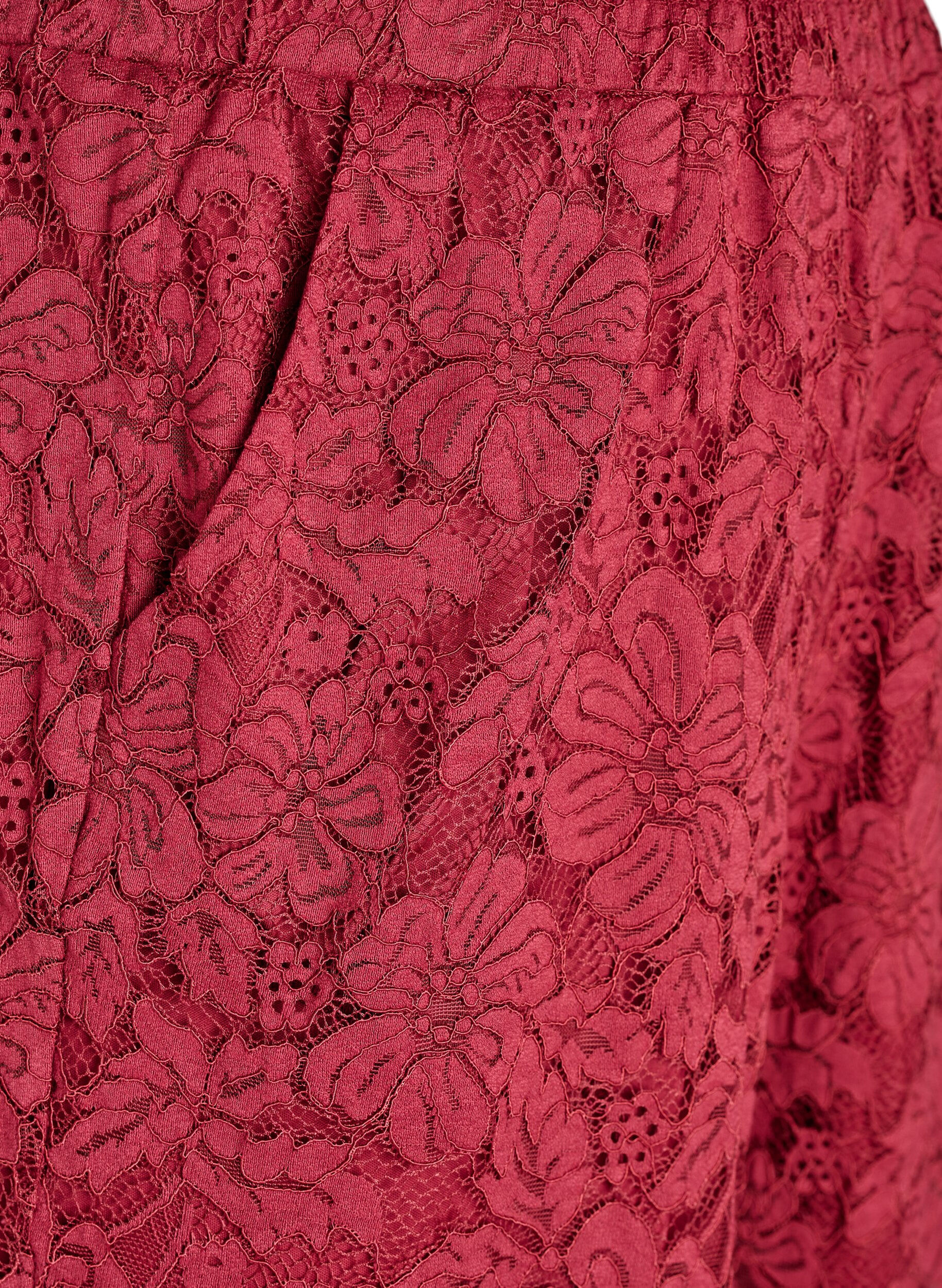 ZizziKanten broek met hoge taille en zakken, Donker Bordeaux, Packshot image number 2