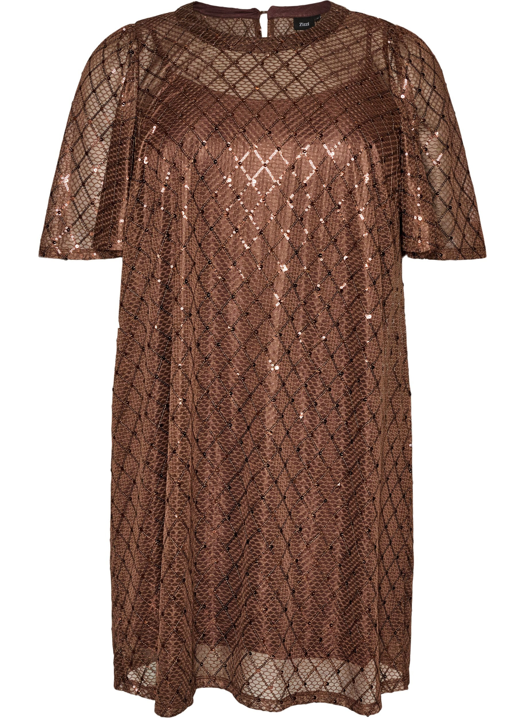 ZizziRobe courte en sequins avec motif &agrave; losanges, Marron, Packshot image number 0