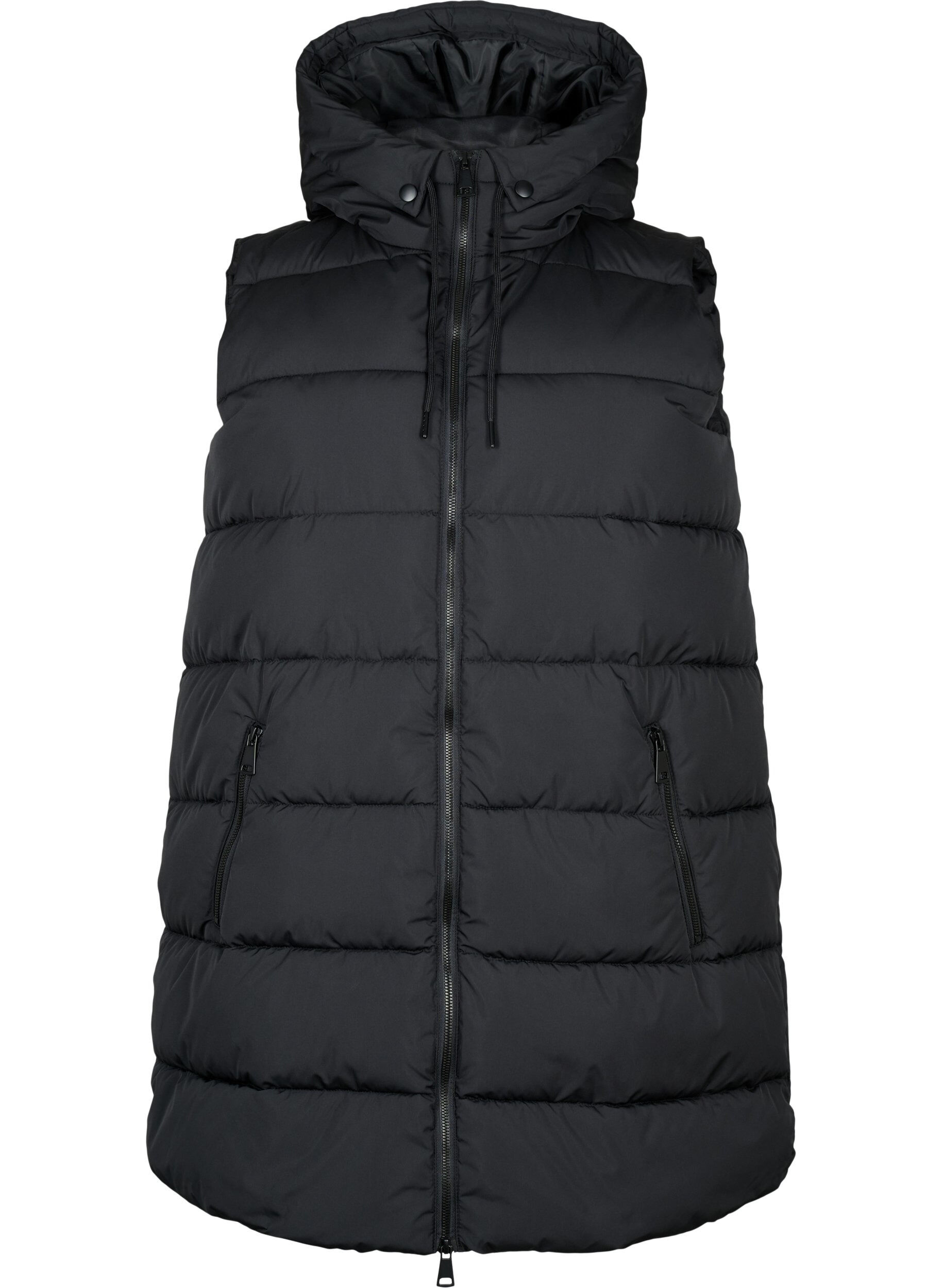 Lange vest met capuchon en zakken
