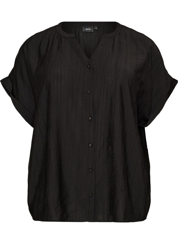 Blouse textur&eacute;e en viscose avec boutons, Noir, Packshot image number 0