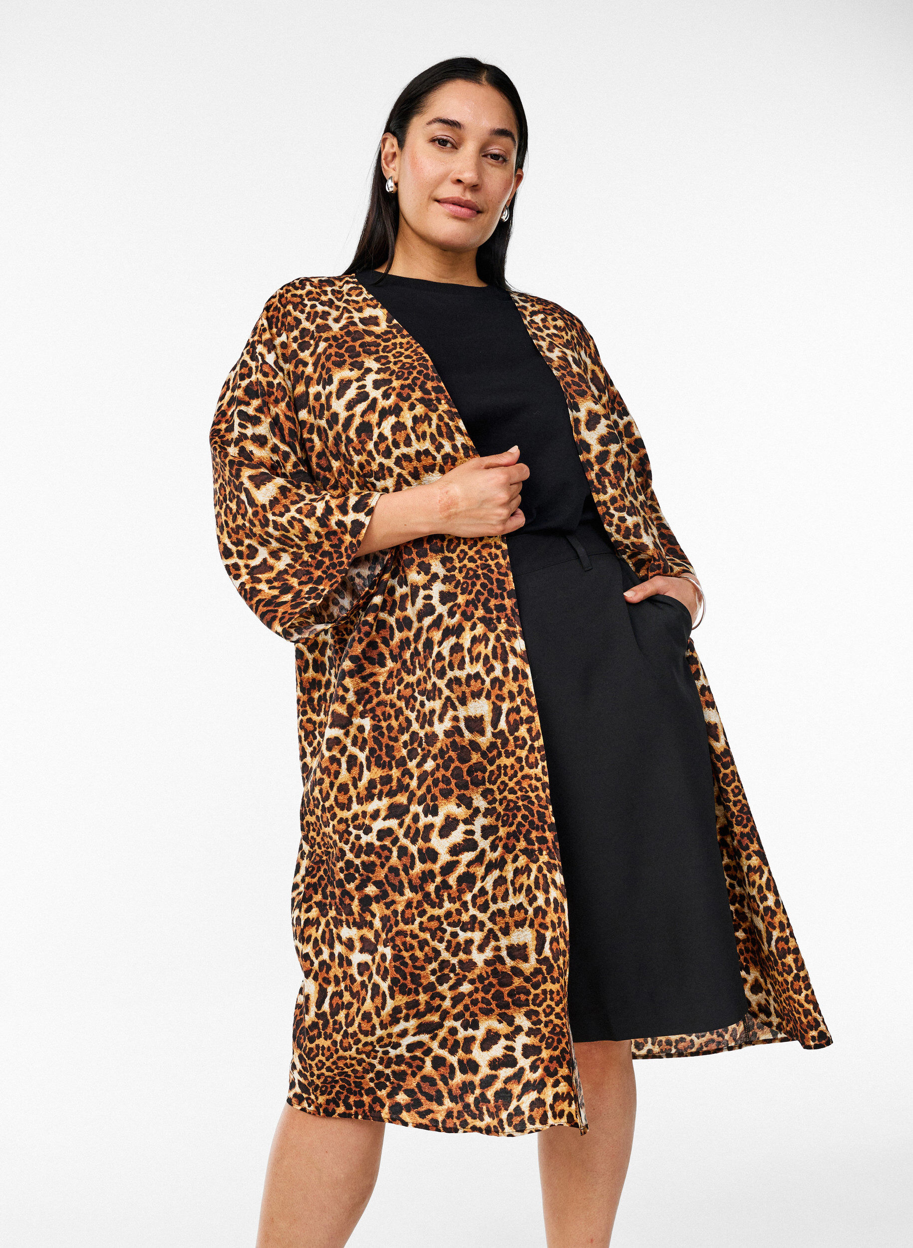 ZizziKimono van viscose met 3/4 mouwen, Bruin, Image image number 0