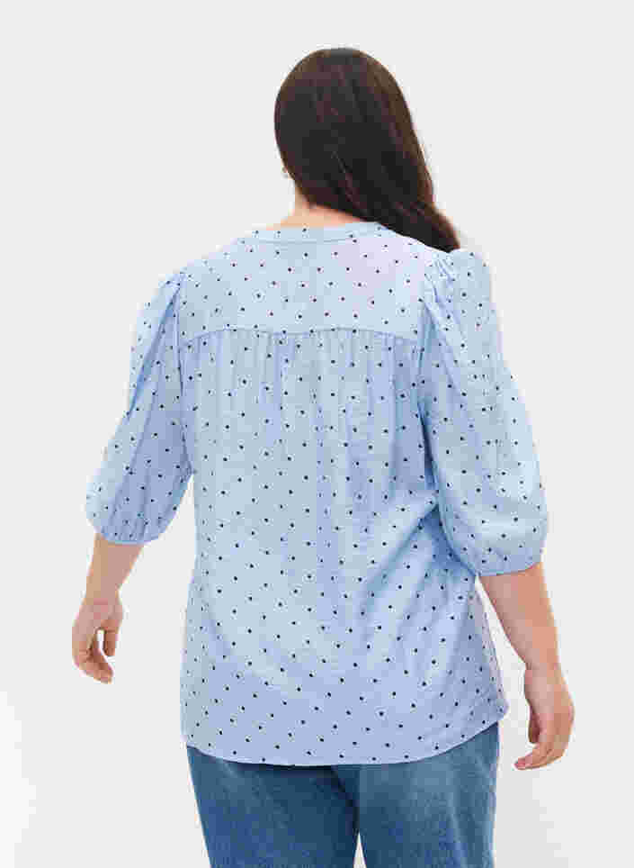 Gestippelde blouse met 3/4 mouwen in viscose, Light Blue Dot, Model image number 1