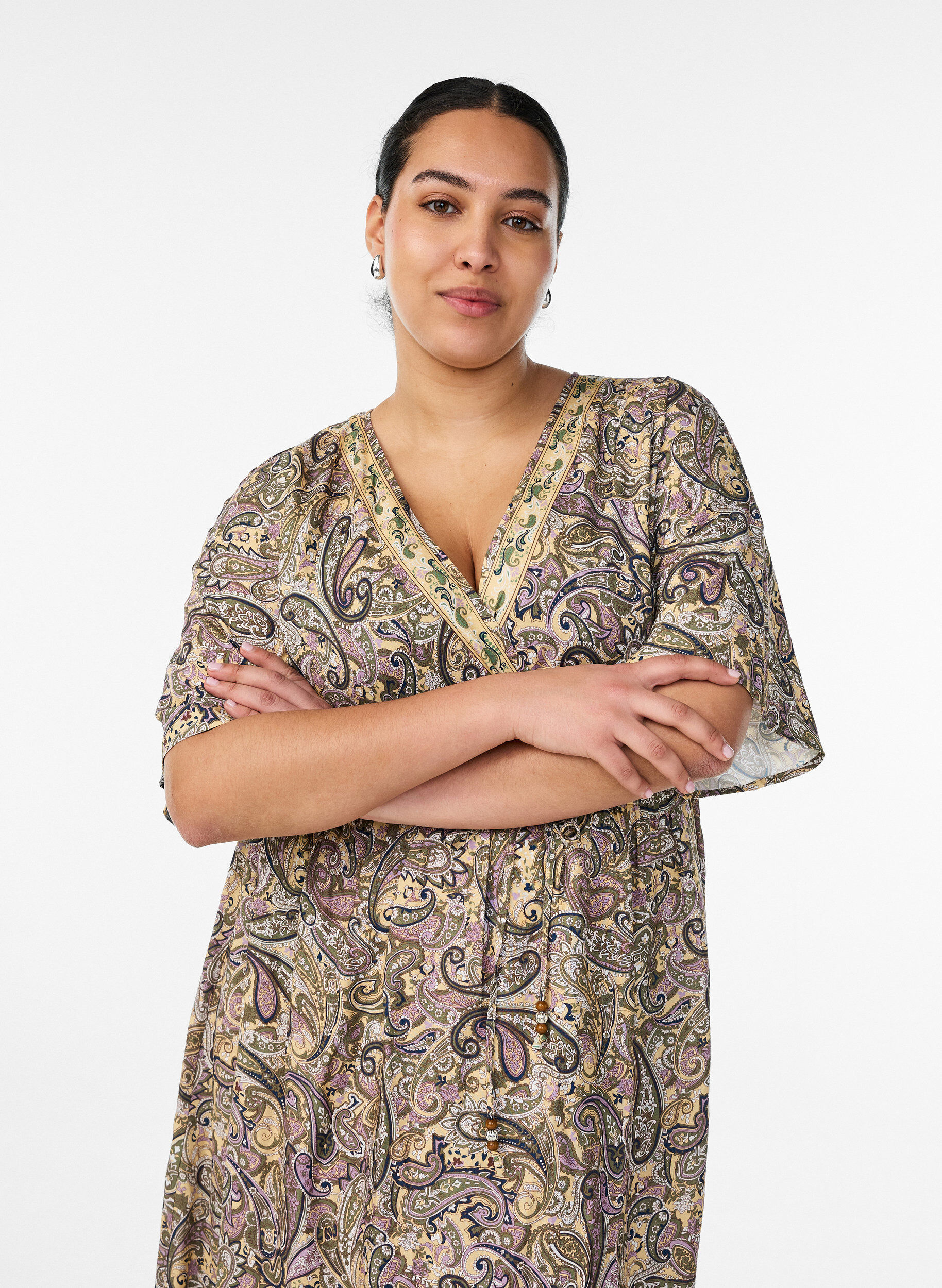 ZizziRobe longue en viscose &agrave; imprim&eacute; cachemire, Jaune, Model image number 2