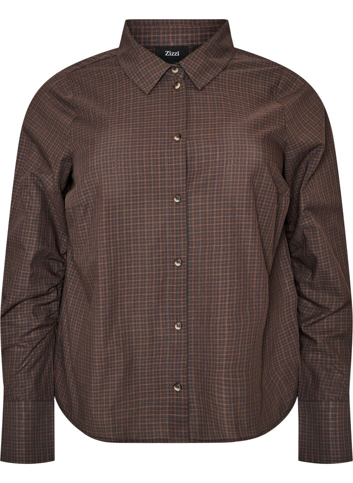 Katoenen overhemd met ruitpatroon, Bruin, Packshot image number 0