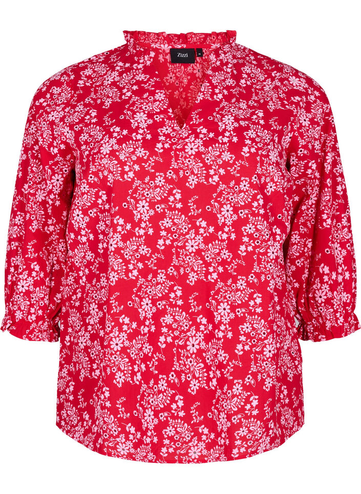 Chemisier en coton avec imprimé floral, Rouge, Packshot image number 0