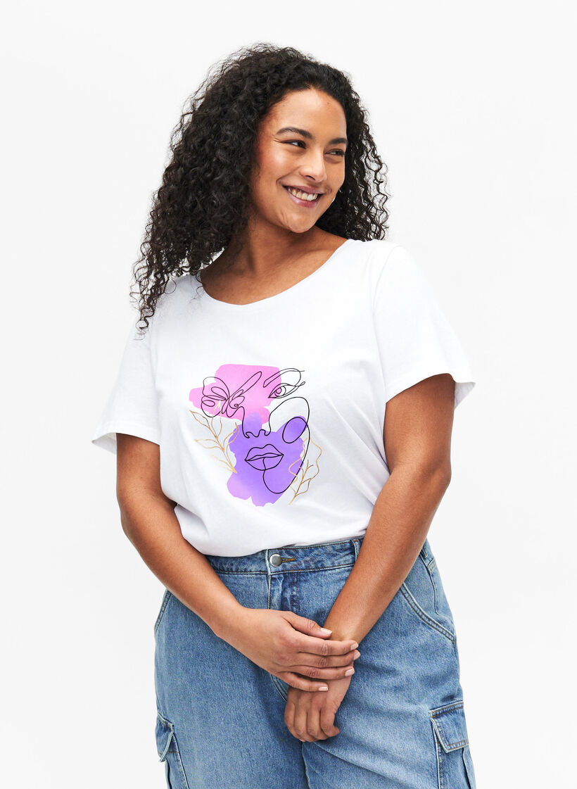 Katoenen T-shirt met motief, B. White w. Face, Model image number 0