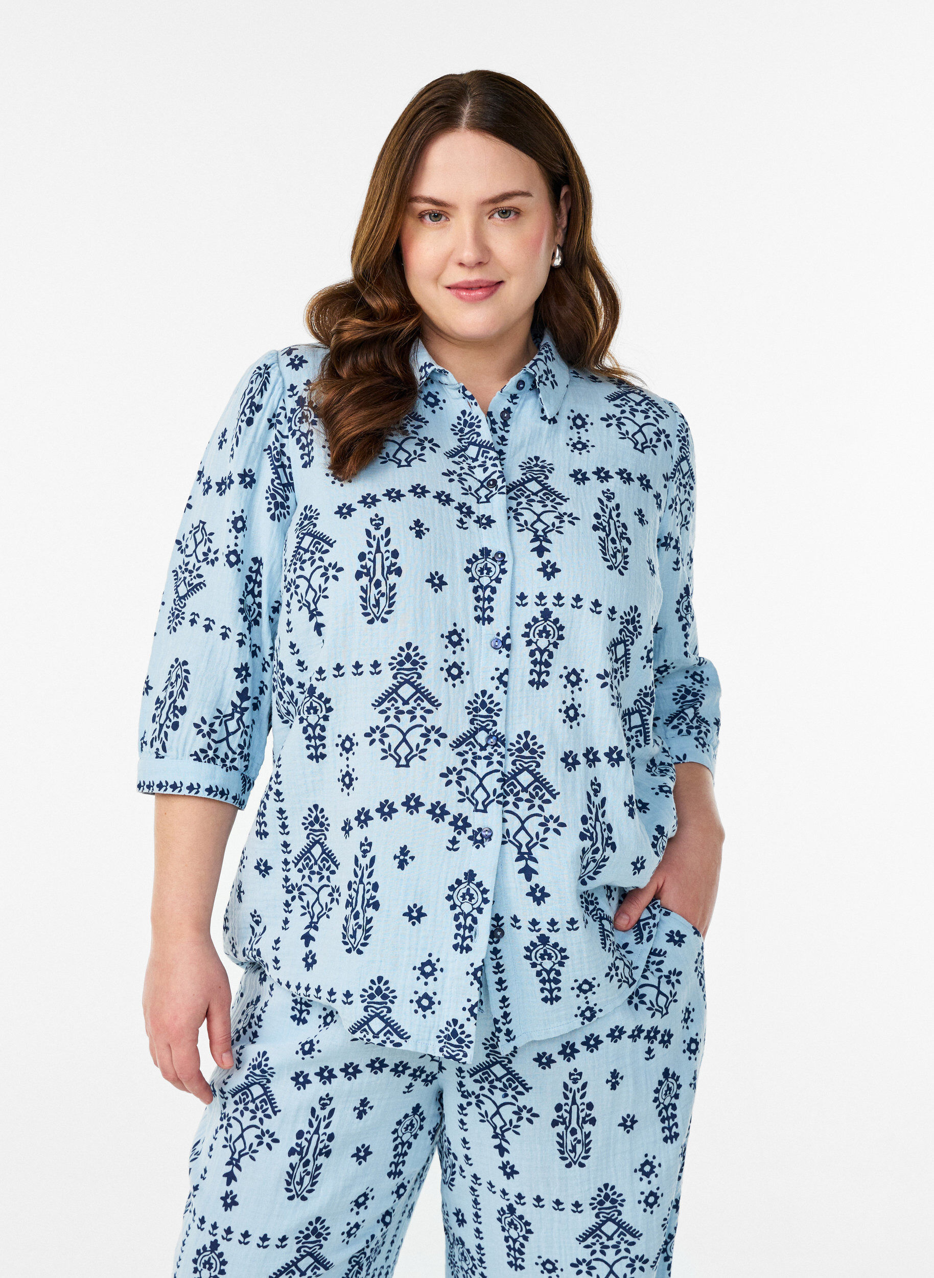 ZizziShirtblouse met 3/4 mouwen, Blauw, Model image number 0