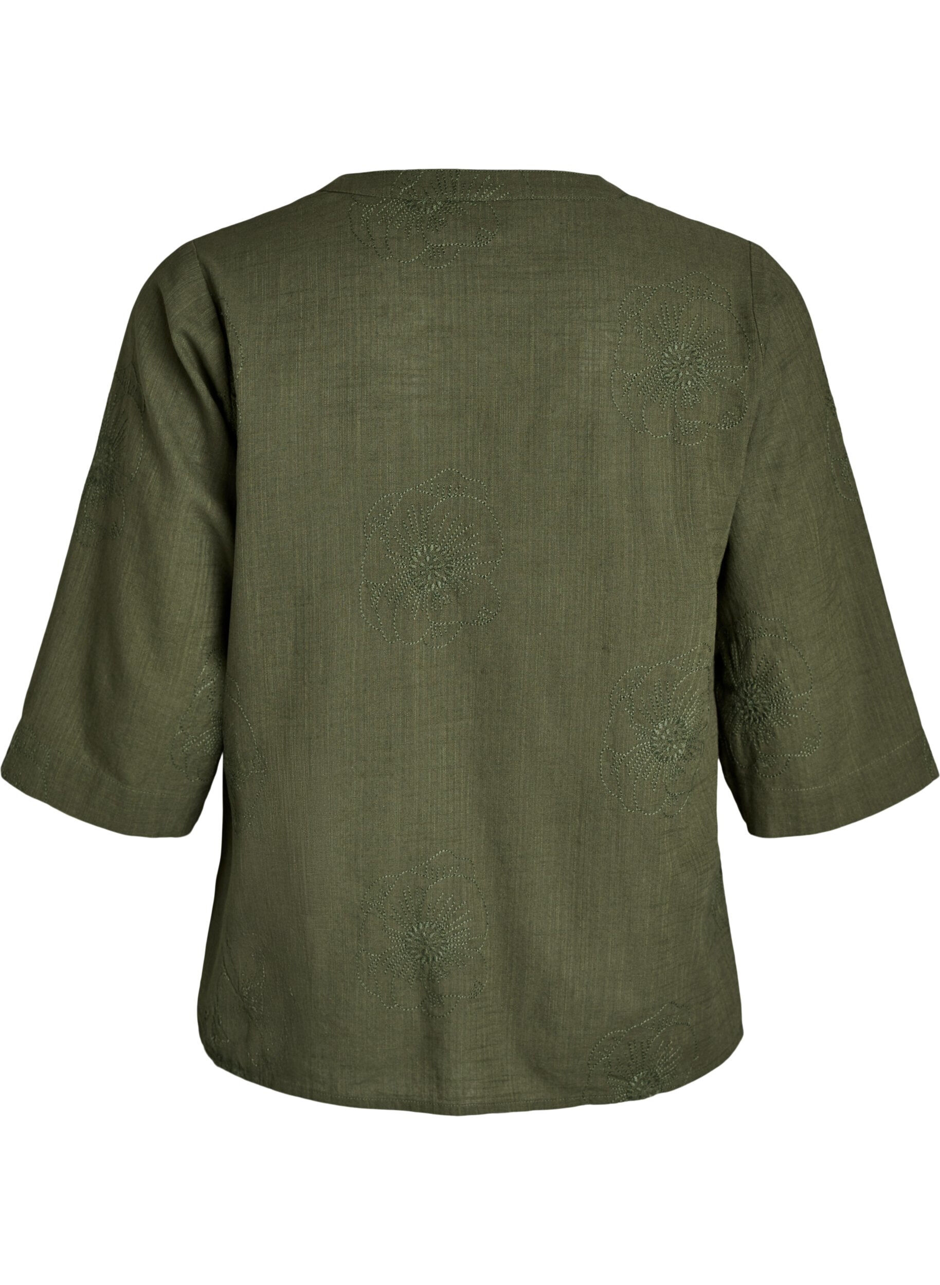 Zizzi Blouse en coton avec d&eacute;tails brod&eacute;s et manches 3/4, Vert, Packshot image number 1