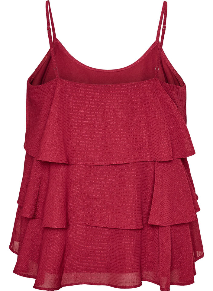Gelaagde top met ruches en spaghettibandjes, Rood, Packshot image number 1
