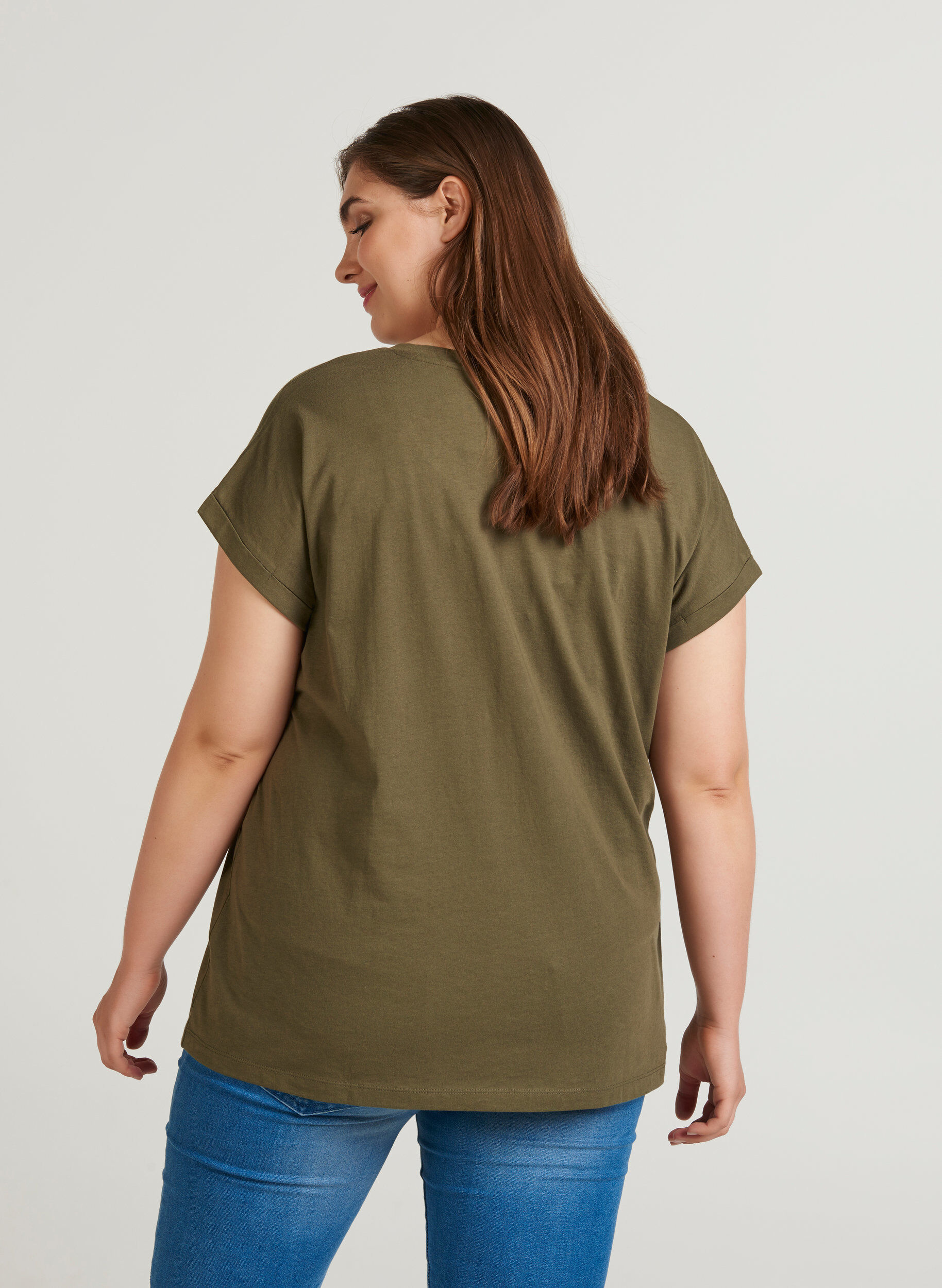 Zizzi T-shirt en m&eacute;lange coton, Ivy Green, Model image number 1