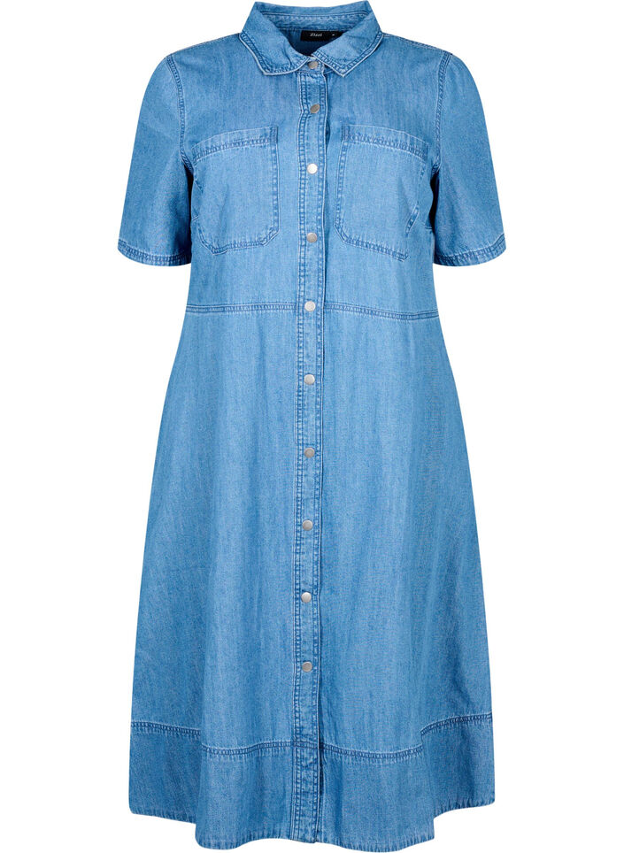 Robe chemise en denim à manches courtes, Bleu Clair, Packshot image number 0
