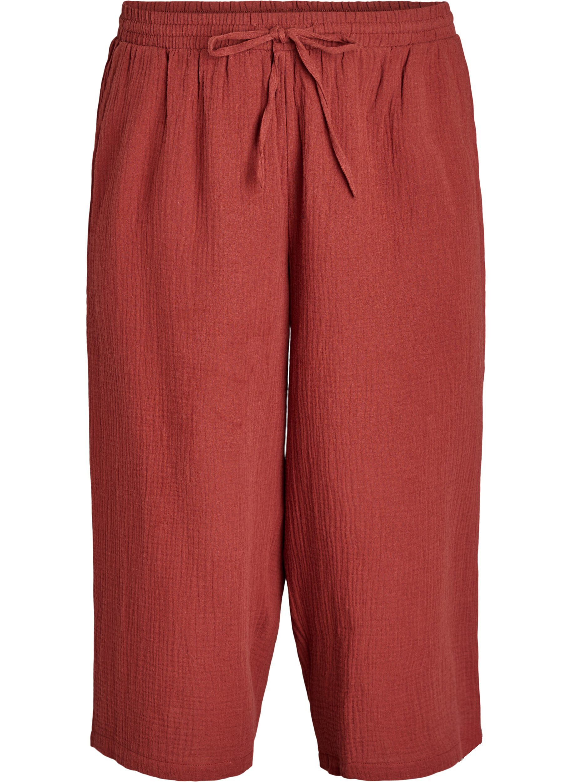 ZizziCulotte broek van katoen met hoge taille, Rood, Packshot image number 0