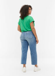 7/8 jeans met ruwe randjes en hoge taille, Light blue denim, Model