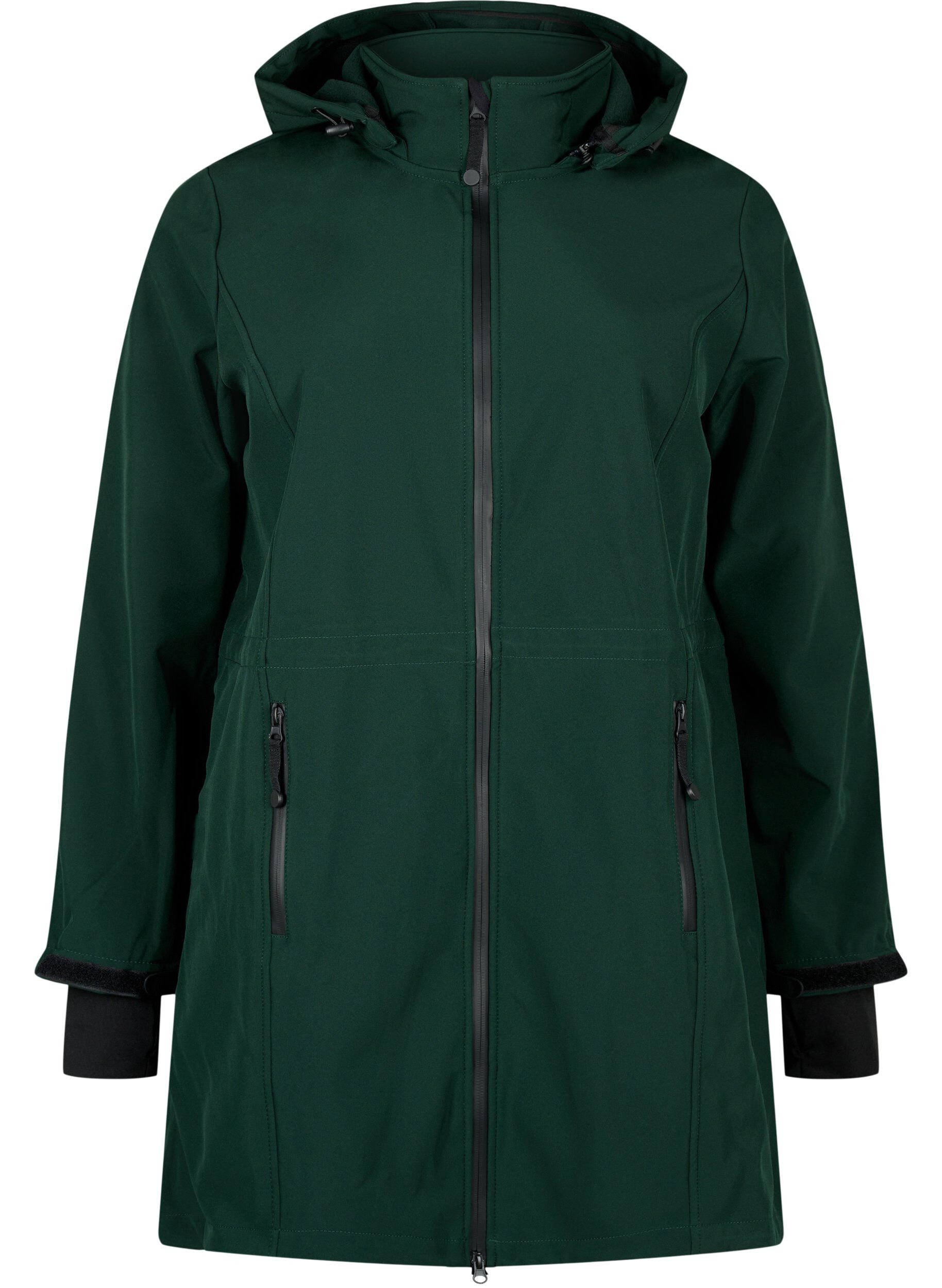 ZizziSoftshell jack met afneembare capuchon, Groen, Packshot image number 0