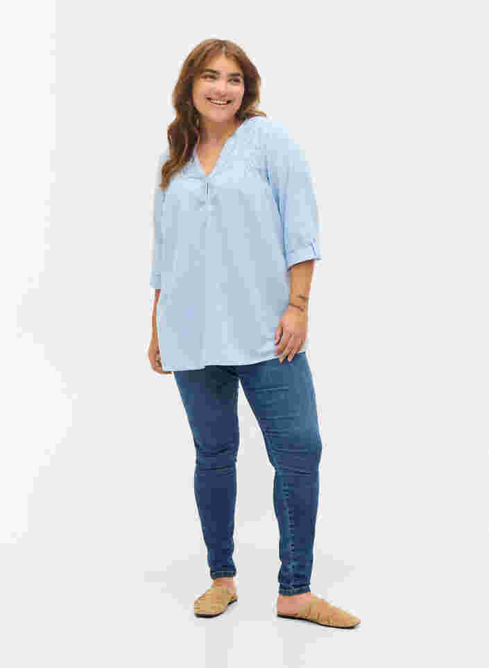 Katoenen blouse met kanten details, Chambray Blue, Model image number 2