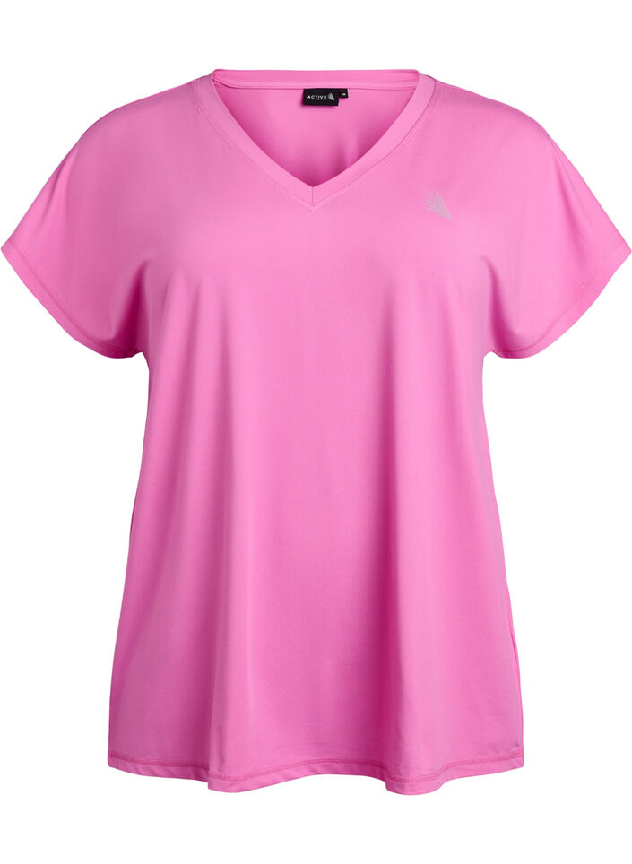 T-shirt de sport ample avec col en v, Rose, Packshot image number 0