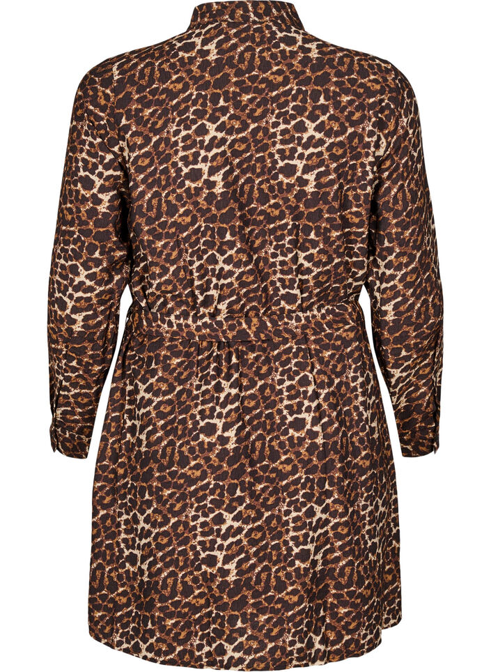 Jurk met lange mouwen en strikriem, Bruin, Packshot image number 1