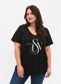 Katoenen t-shirt met opdruk, Black SUN, Model