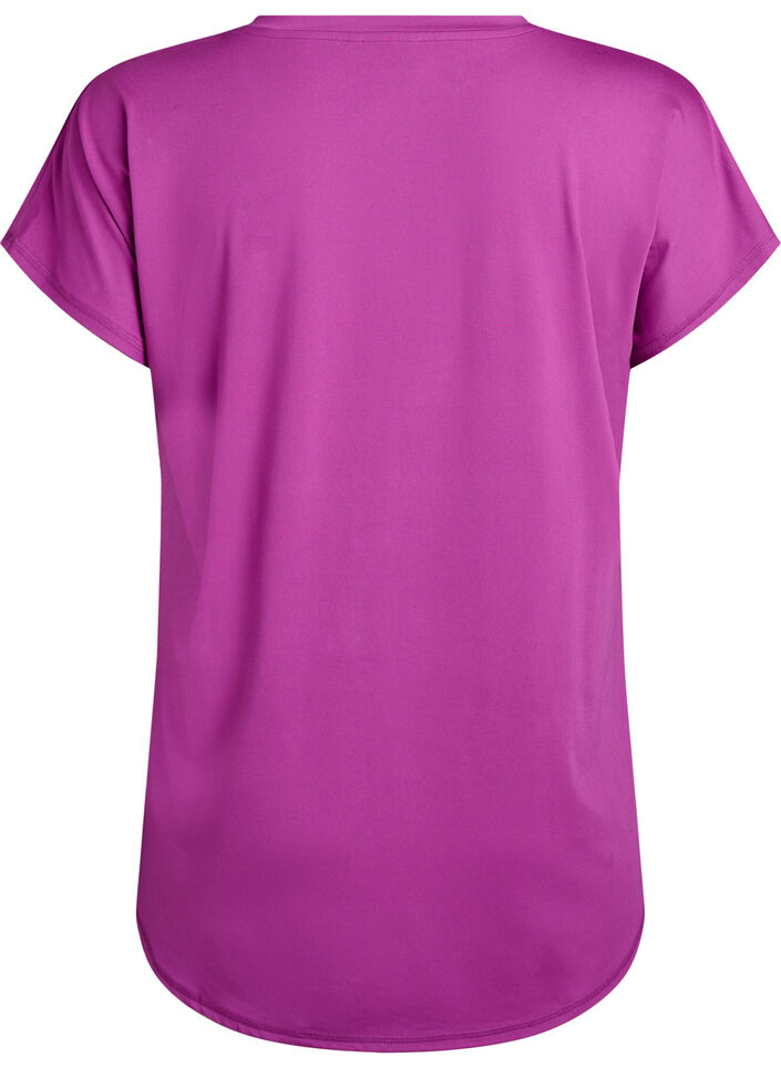 T-shirt de sport &agrave; manches courtes et col en V, Violet, Packshot image number 1