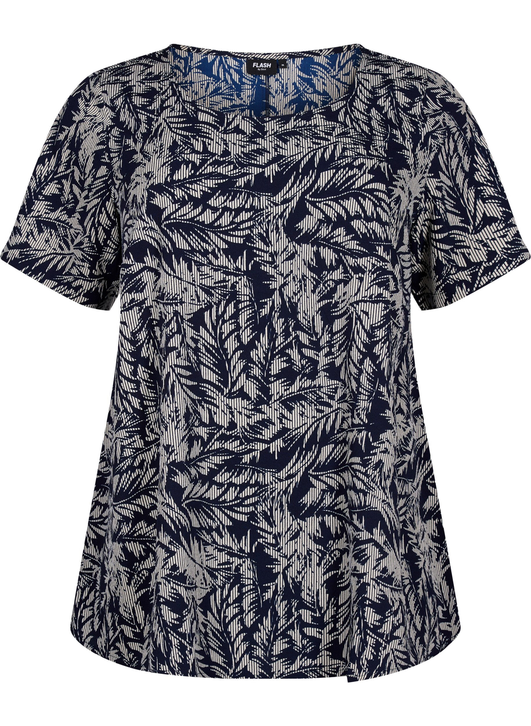 ZizziFLASH - Blouse met korte mouwen en print, Off White Blue Leaf, Packshot image number 0