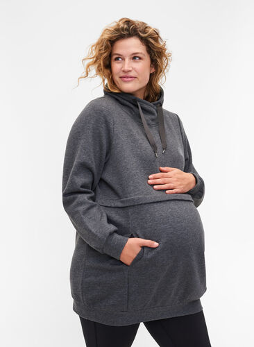 Pull de grossesse avec fonction allaitement, Dark Grey Melange, Model image number 0