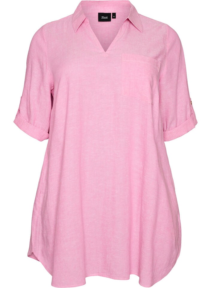 Tunique coupe trap&egrave;ze en lin et viscose, Rose, Packshot image number 0
