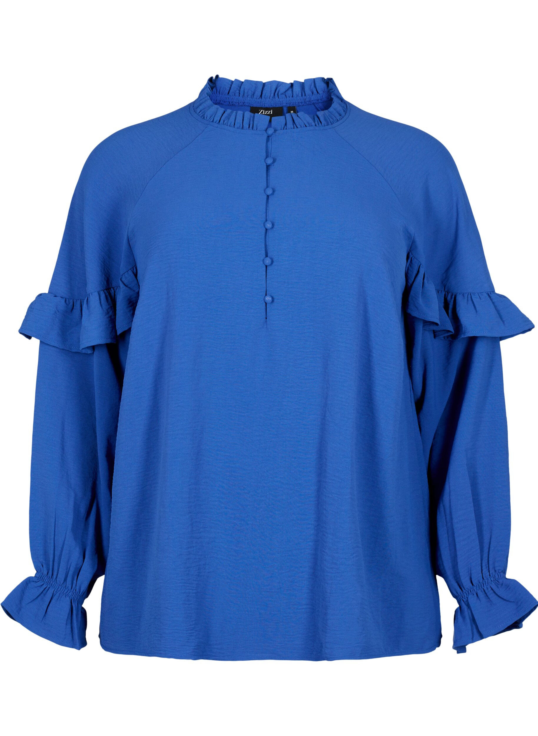 Zizzi Blouse avec volants et boutons, Deep Ultramarine, Packshot image number 0