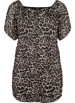 Korte jurk van mesh met luipaardprint, Leo, Packshot image number 0