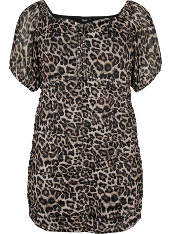 Korte jurk van mesh met luipaardprint