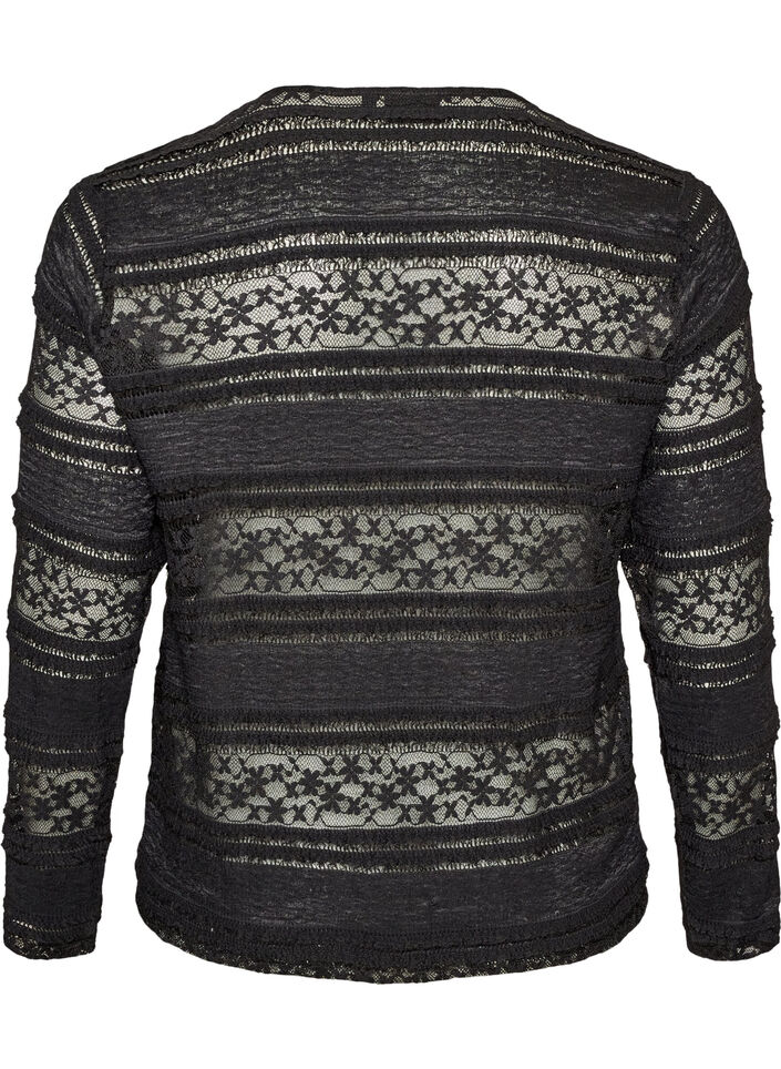 Kanten blouse met lange mouwen, Zwart, Packshot image number 1