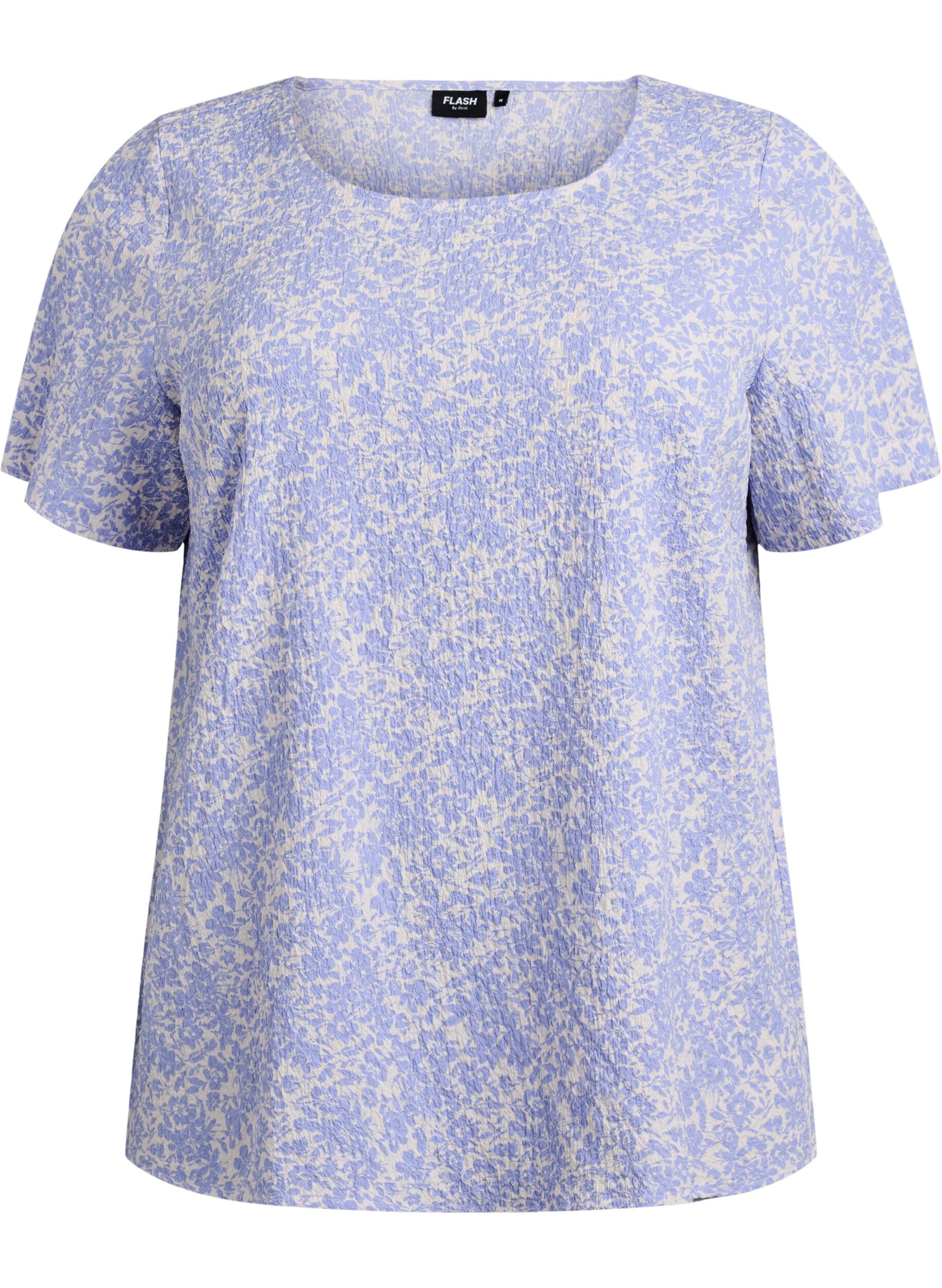 ZizziFLASH - Blouse met korte mouwen en textuur, Blauw, Packshot image number 0