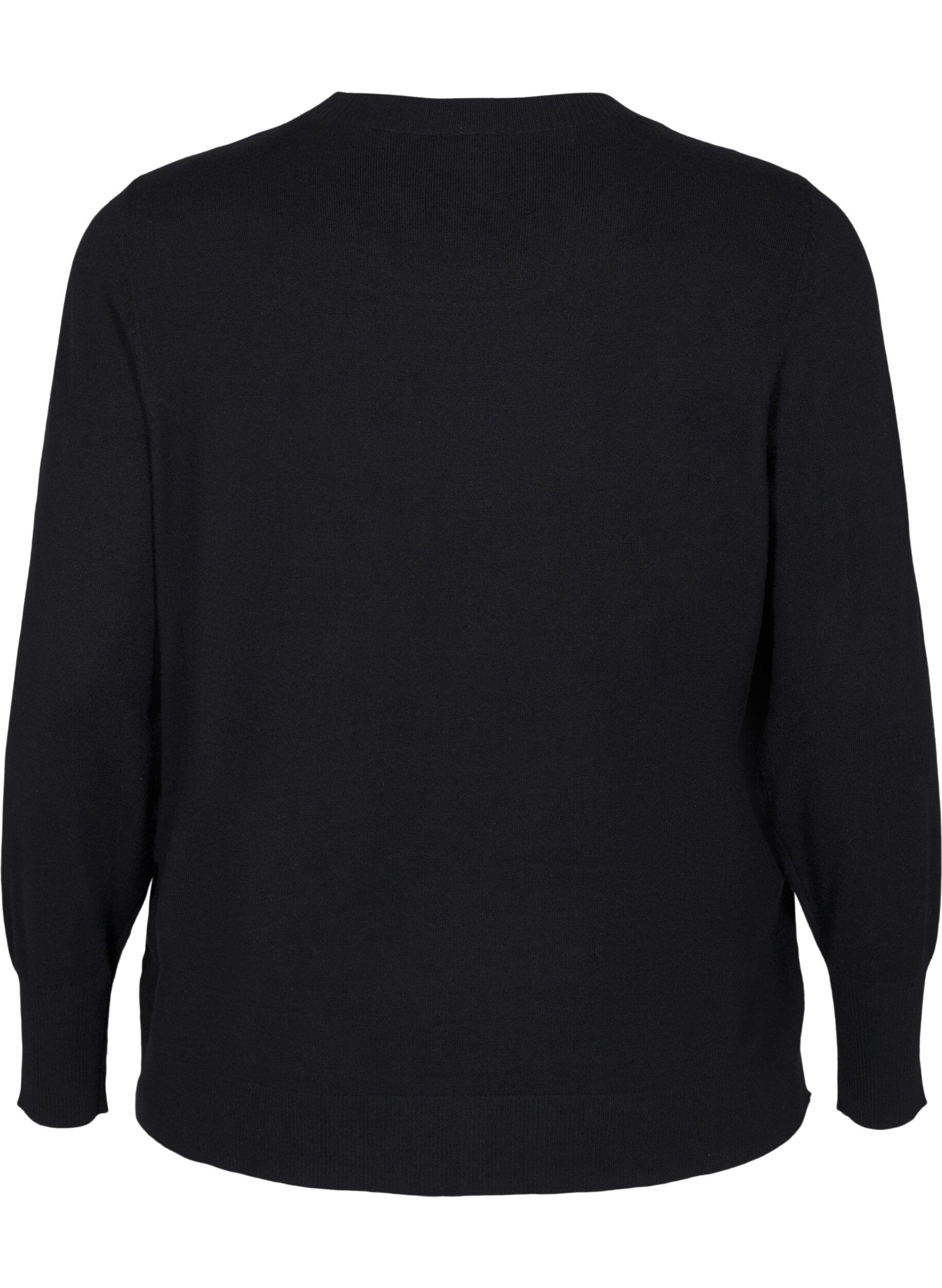 ZizziGebreide blouse met ronde hals, Zwart, Packshot image number 1