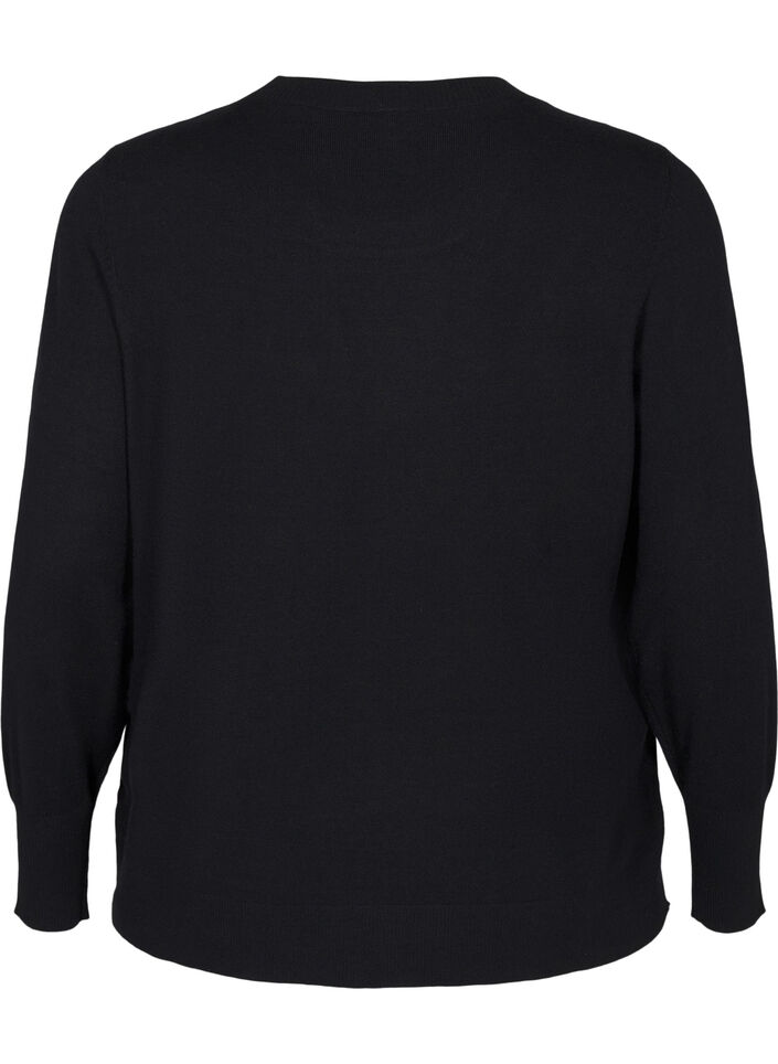 Gebreide blouse met ronde hals, Zwart, Packshot image number 1
