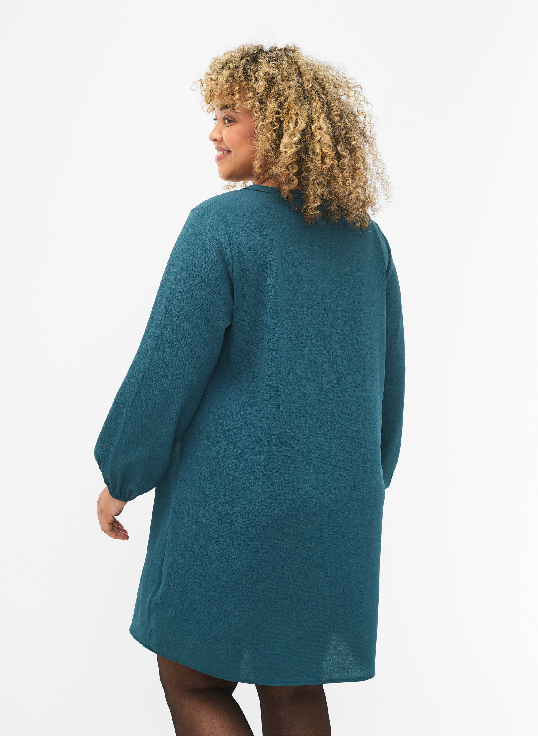 Zizzi Robe &agrave; manches longues et encolure en V., Deep Teal, Model image number 1