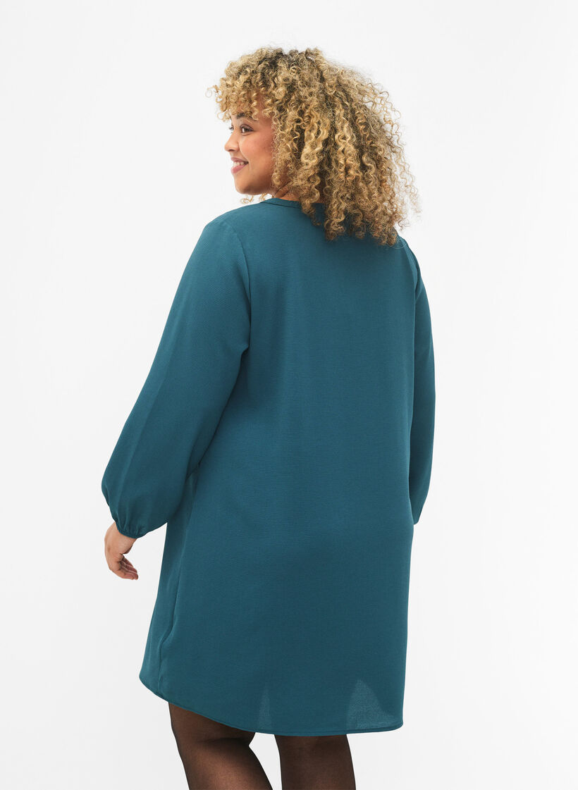 Jurk met lange mouwen en V-hals, Deep Teal, Model image number 1