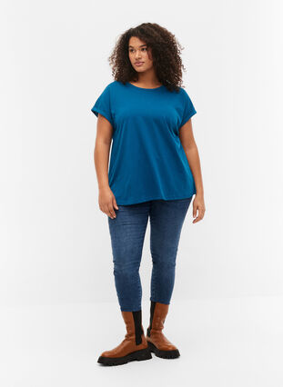 T-shirt à manches courtes en coton mélangé, Petrol Blue, Model image number 2